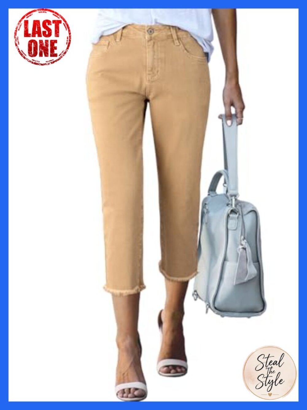 High Waisted Straight Leg Capri Jeans with Raw Hem Stretchy Denim
